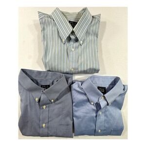 Jos A. Bank Mens XL 3 Dress Shirt Lot Blue Pinstripe Check LS SS Business Casual